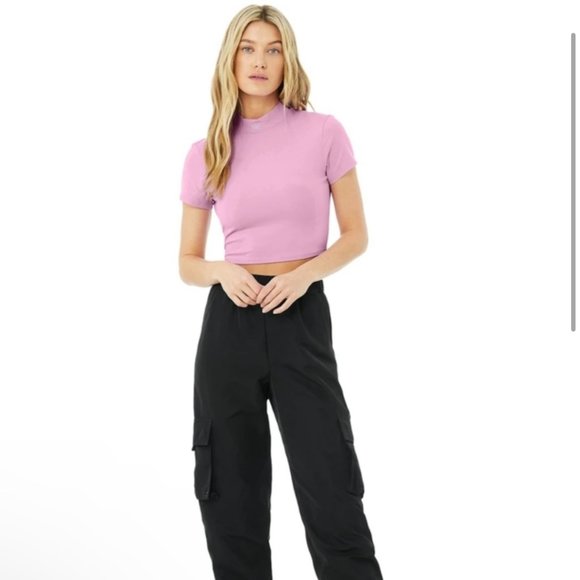 ALO Yoga Tops - Alo Captivate Crop Mock Neck Open Back Pink M